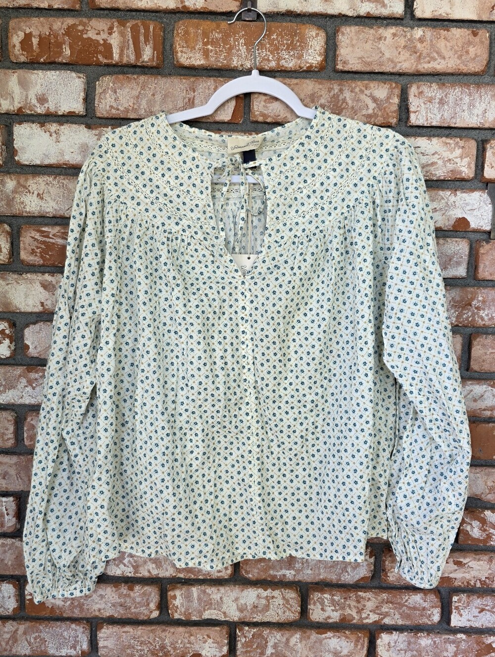 Floral Tie-Neck Blouse - Blue/White